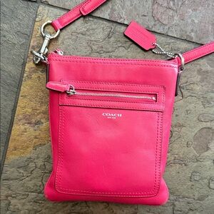 Coach Pink Crossbody Bag leather zip with pockets